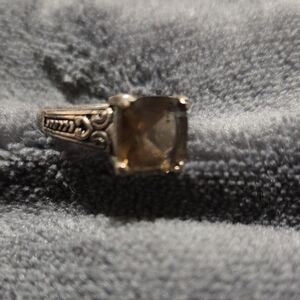 Elegant Silver-Toned Ring with Smoky Stone